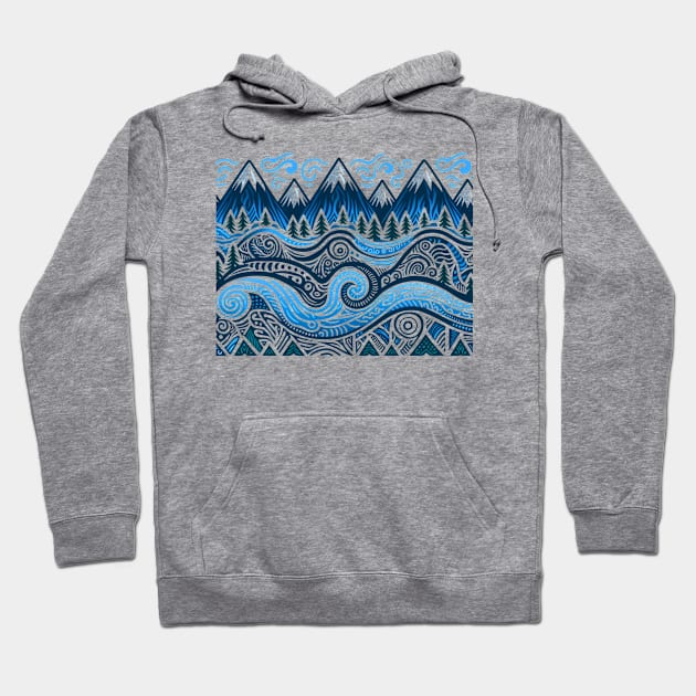 Tribal Blue Mountains Hoodie by JohnTy